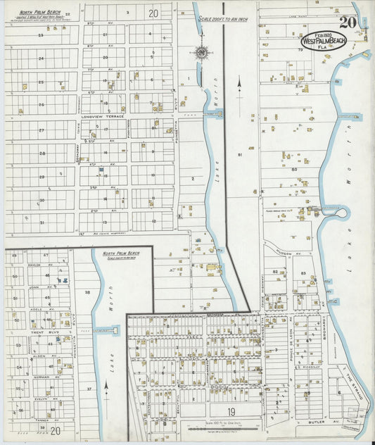 Sanborn Fire Insurance Map from West Palm Beach, Dade County, Florida (1920), Sheet #0020 - Historic Sanborn Fire Insurance Map Print, vintage old map wall art, antique decor, genealogy gift, Florida Florida map
