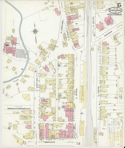 Sanborn Fire Insurance Map from Stroudsburg, Monroe County, Pennsylvania (1912), Sheet #0015 - Historic Sanborn Fire Insurance Map Print, vintage old map wall art, antique decor, genealogy gift, Pennsylvania Pennsylvania map