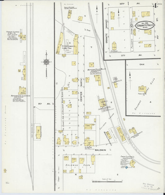 Sanborn Fire Insurance Map from Granite Falls, Yellow Medicine And Chippewa Counties, Minnesota (1909), Sheet #0004 - Historic Sanborn Fire Insurance Map Print, vintage old map wall art, antique decor, genealogy gift, Minnesota Minnesota map