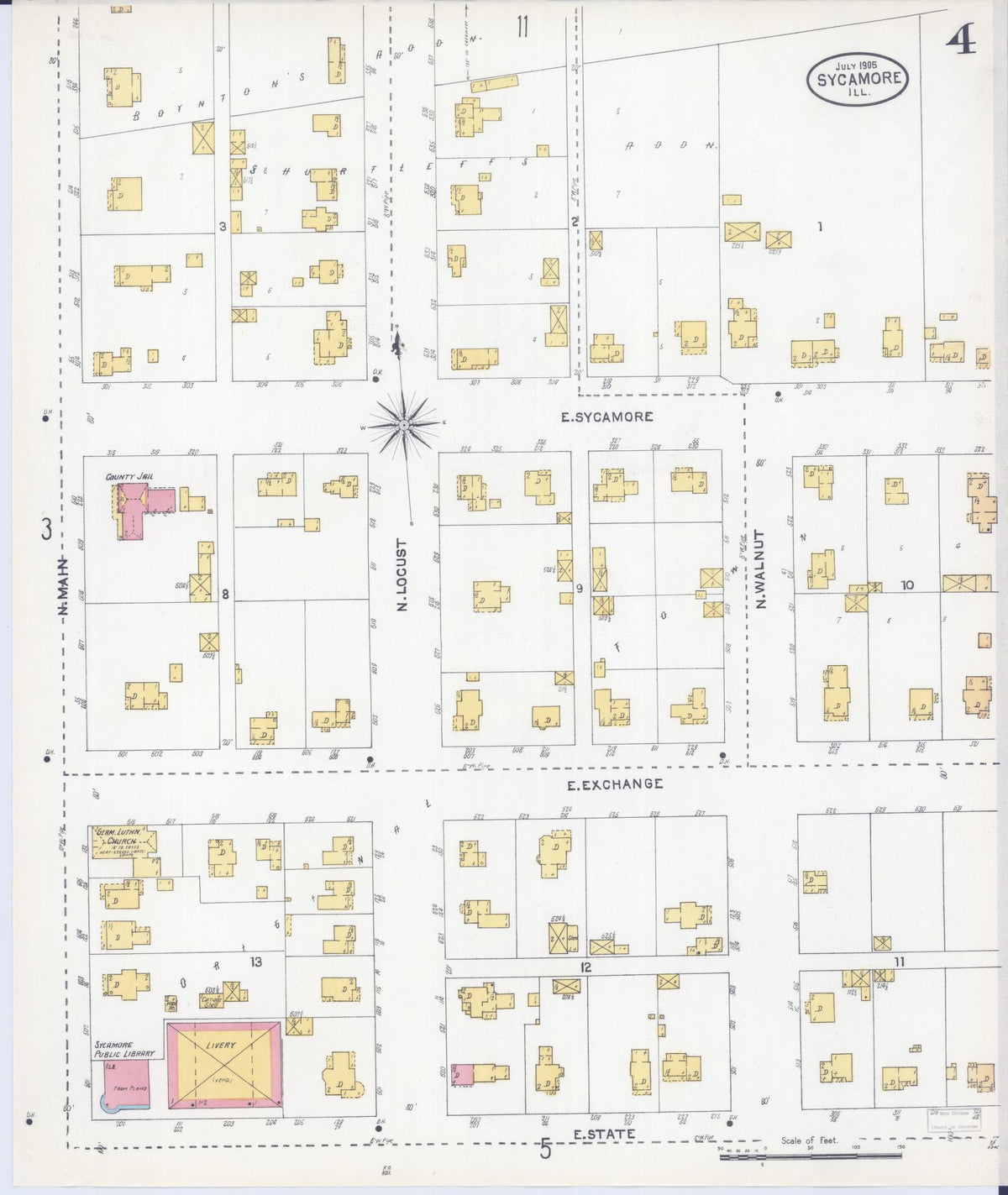 Sanborn Fire Insurance Map from Sycamore, De Kalb County, Illinois (1905), Sheet #0004 - Complete Map Set gallery image, historic Sanborn map, vintage wall art, Illinois Illinois