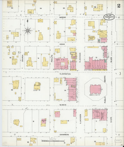 Sanborn Fire Insurance Map from Forsyth, Monroe County, Georgia (1905), Sheet #0002 - Complete Map Set gallery image, historic Sanborn map, vintage wall art, Georgia Georgia