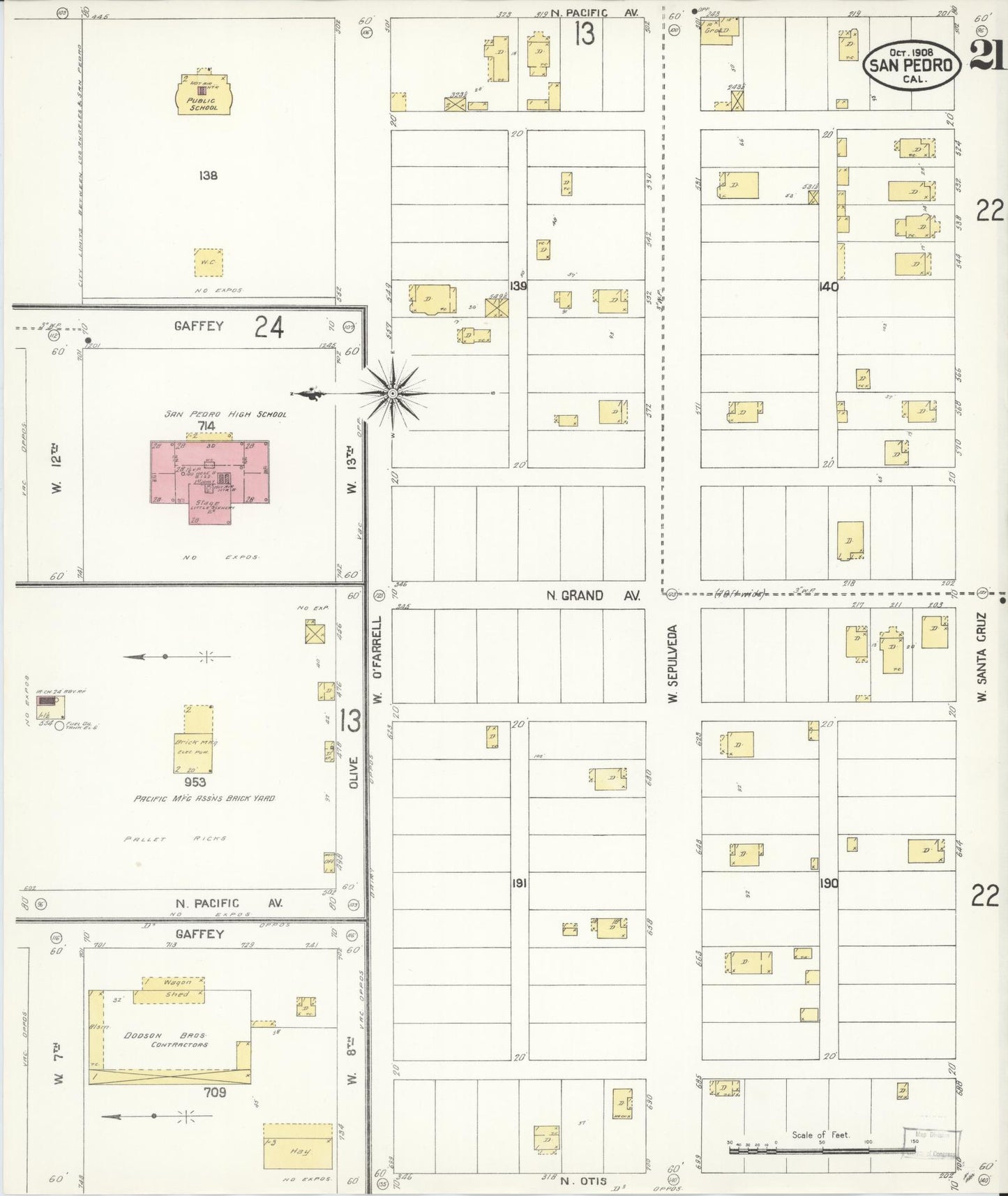 Sanborn Fire Insurance Map from San Pedro, Los Angeles County, California (1908), Sheet #0021 - Complete Map Set gallery image, historic Sanborn map, vintage wall art, California California