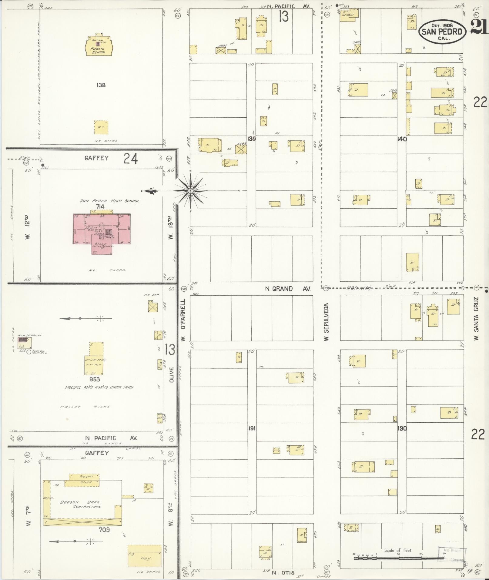 Sanborn Fire Insurance Map from San Pedro, Los Angeles County, California (1908), Sheet #0021 - Complete Map Set gallery image, historic Sanborn map, vintage wall art, California California