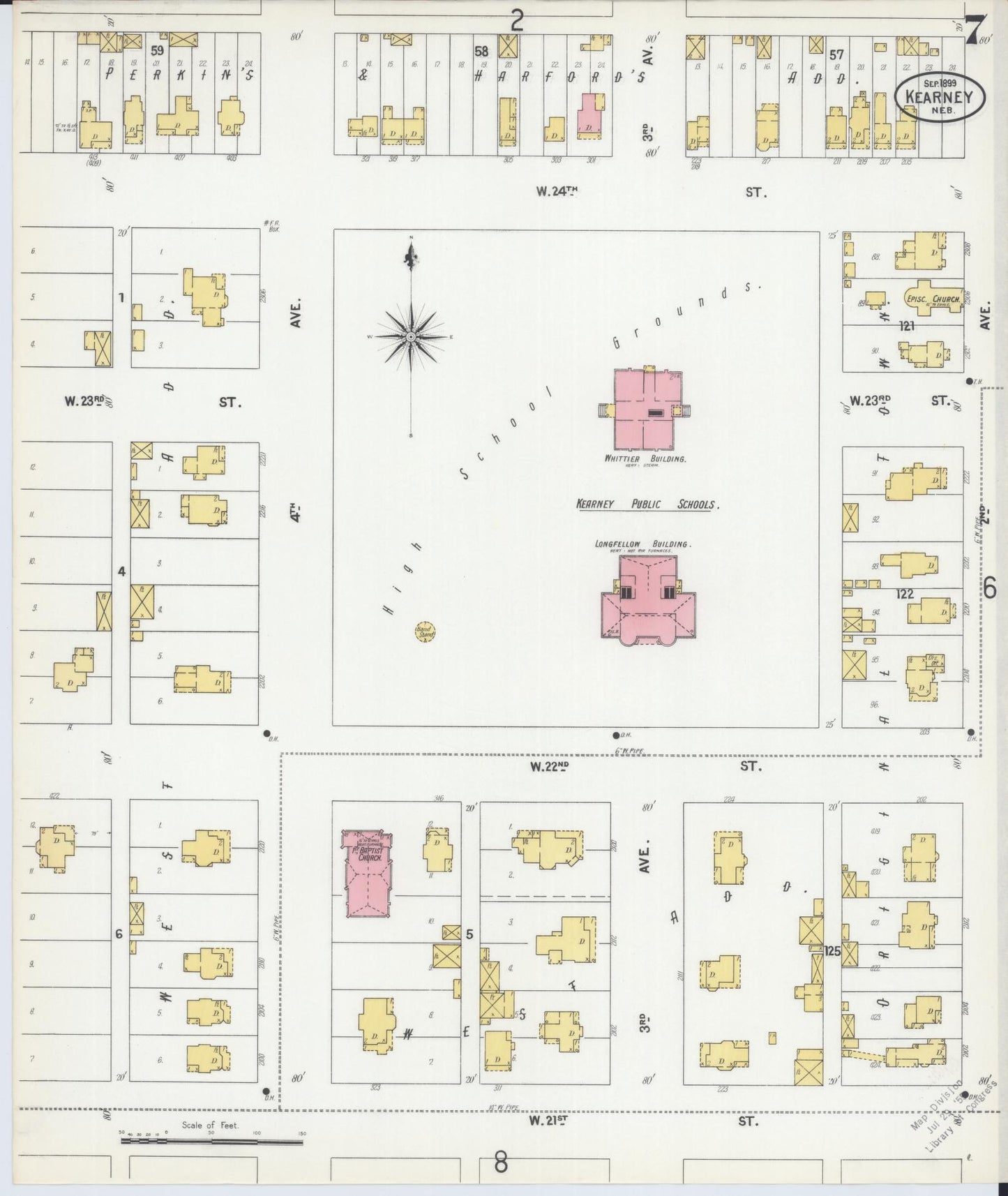 Sanborn Fire Insurance Map from Kearney, Buffalo County, Nebraska (1899), Sheet #0007 - Historic Sanborn Fire Insurance Map Print, vintage old map wall art, antique decor, genealogy gift, Nebraska Nebraska map