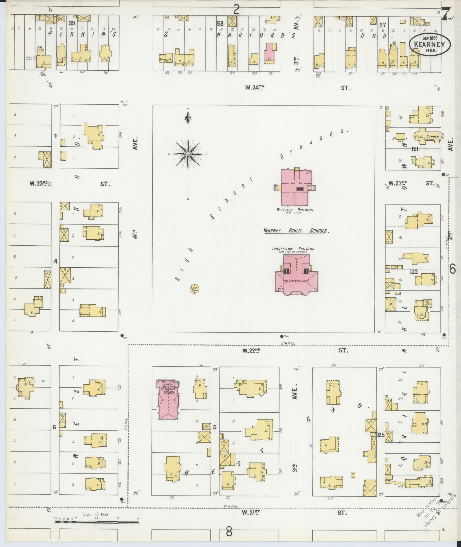 Sanborn Fire Insurance Map from Kearney, Buffalo County, Nebraska (1899), Sheet #0007 - Historic Sanborn Fire Insurance Map Print, vintage old map wall art, antique decor, genealogy gift, Nebraska Nebraska map