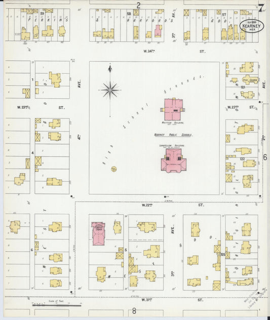 Sanborn Fire Insurance Map from Kearney, Buffalo County, Nebraska (1899), Sheet #0007 - Historic Sanborn Fire Insurance Map Print, vintage old map wall art, antique decor, genealogy gift, Nebraska Nebraska map