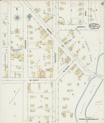 Sanborn Fire Insurance Map from Merrill, Lincoln County, Wisconsin (1888), Sheet #0004 - Historic Sanborn Fire Insurance Map Print, vintage old map wall art, antique decor, genealogy gift, Wisconsin Wisconsin map