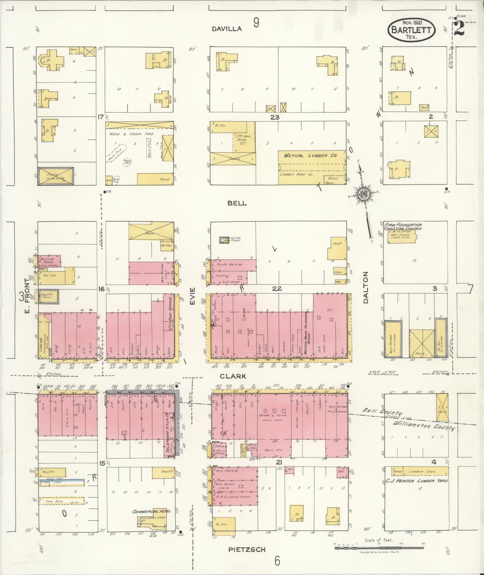 Sanborn Fire Insurance Map from Bartlett, Bell and Williamson Counties, Texas (1921), Sheet #0002 - Complete Map Set gallery image, historic Sanborn map, vintage wall art, Texas Texas