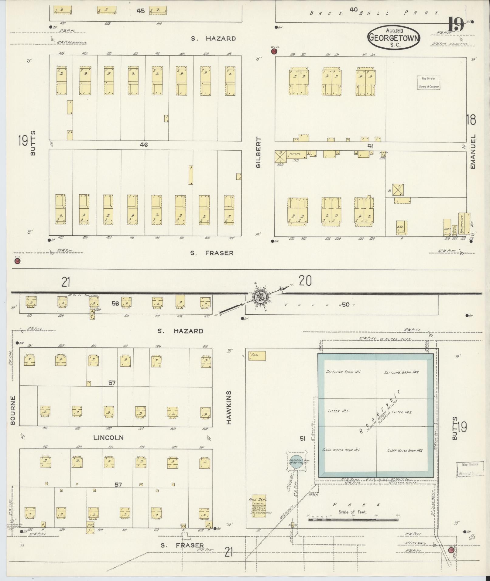 Sanborn Fire Insurance Map from Georgetown, Georgetown County, South Carolina (1913), Sheet #0019 - Complete Map Set gallery image, historic Sanborn map, vintage wall art, South Carolina South Carolina