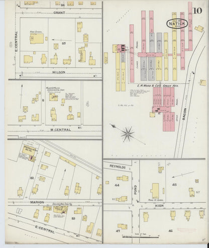 Sanborn Fire Insurance Map from Natick, Middlesex County, Massachusetts (1894), Sheet #0010 - Historic Sanborn Fire Insurance Map Print, vintage old map wall art, antique decor, genealogy gift, Massachusetts Massachusetts map