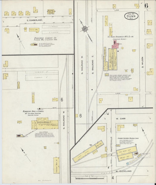 Sanborn Fire Insurance Map from Dunn, Harnett County, North Carolina (1913), Sheet #0006 - Historic Sanborn Fire Insurance Map Print, vintage old map wall art, antique decor, genealogy gift, North Carolina North Carolina map