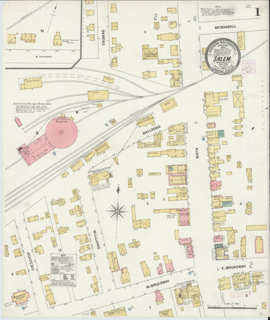 Sanborn Fire Insurance Map from Salem, Washington County, New York (1904), Sheet #0001 - Historic Sanborn Fire Insurance Map Print, vintage old map wall art, antique decor, genealogy gift, New York New York map