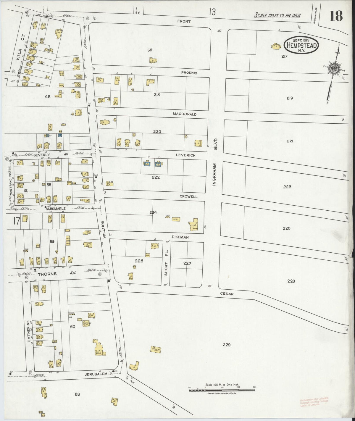 Sanborn Fire Insurance Map from Hempstead, Nassau County, New York (1919), Sheet #0018 - Complete Map Set gallery image, historic Sanborn map, vintage wall art, New York New York
