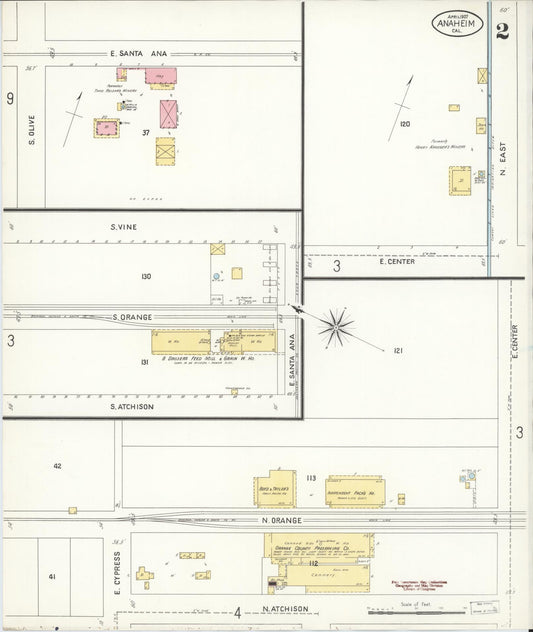 Sanborn Fire Insurance Map from Anaheim, Orange County, California (1907), Sheet #0002 - Historic Sanborn Fire Insurance Map Print, vintage old map wall art, antique decor, genealogy gift, California California map