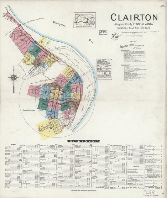 Sanborn Fire Insurance Map from Clairton, Allegheny County, Pennsylvania (1924), Sheet #0001 - Historic Sanborn Fire Insurance Map Print, vintage old map wall art, antique decor, genealogy gift, Pennsylvania Pennsylvania map