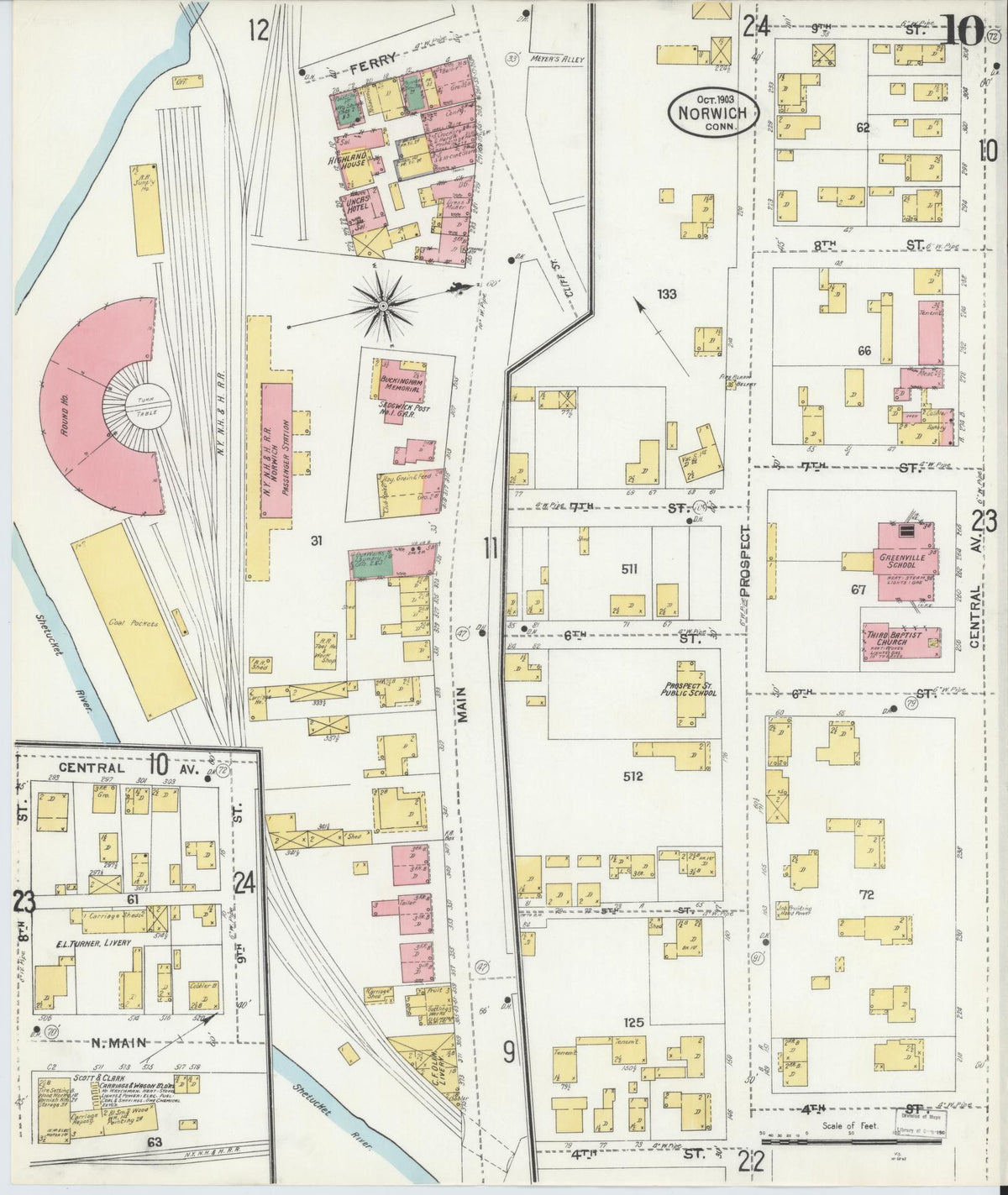 Sanborn Fire Insurance Map from Norwich, New London County, Connecticut (1903), Sheet #0010 - Historic Sanborn Fire Insurance Map Print, vintage old map wall art, antique decor, genealogy gift, Connecticut Connecticut map