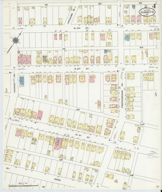 Sanborn Fire Insurance Map from Jeannette, Westmoreland County, Pennsylvania (1910), Sheet #0004 - Historic Sanborn Fire Insurance Map Print, vintage old map wall art, antique decor, genealogy gift, Pennsylvania Pennsylvania map