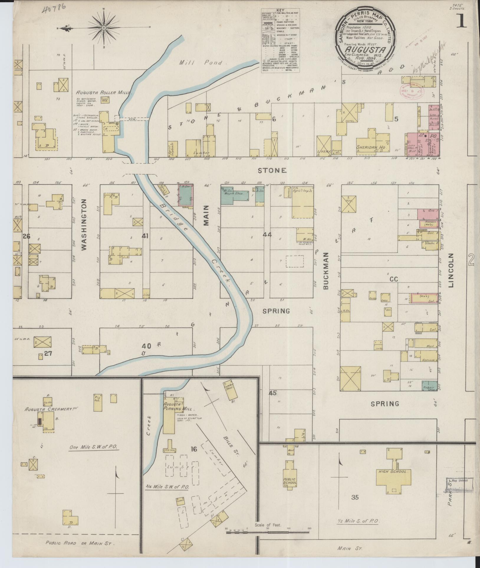 Sanborn Fire Insurance Map from Augusta, Eau Claire County, Wisconsin (1894), Sheet #0001 - Complete Map Set gallery image, historic Sanborn map, vintage wall art, Wisconsin Wisconsin