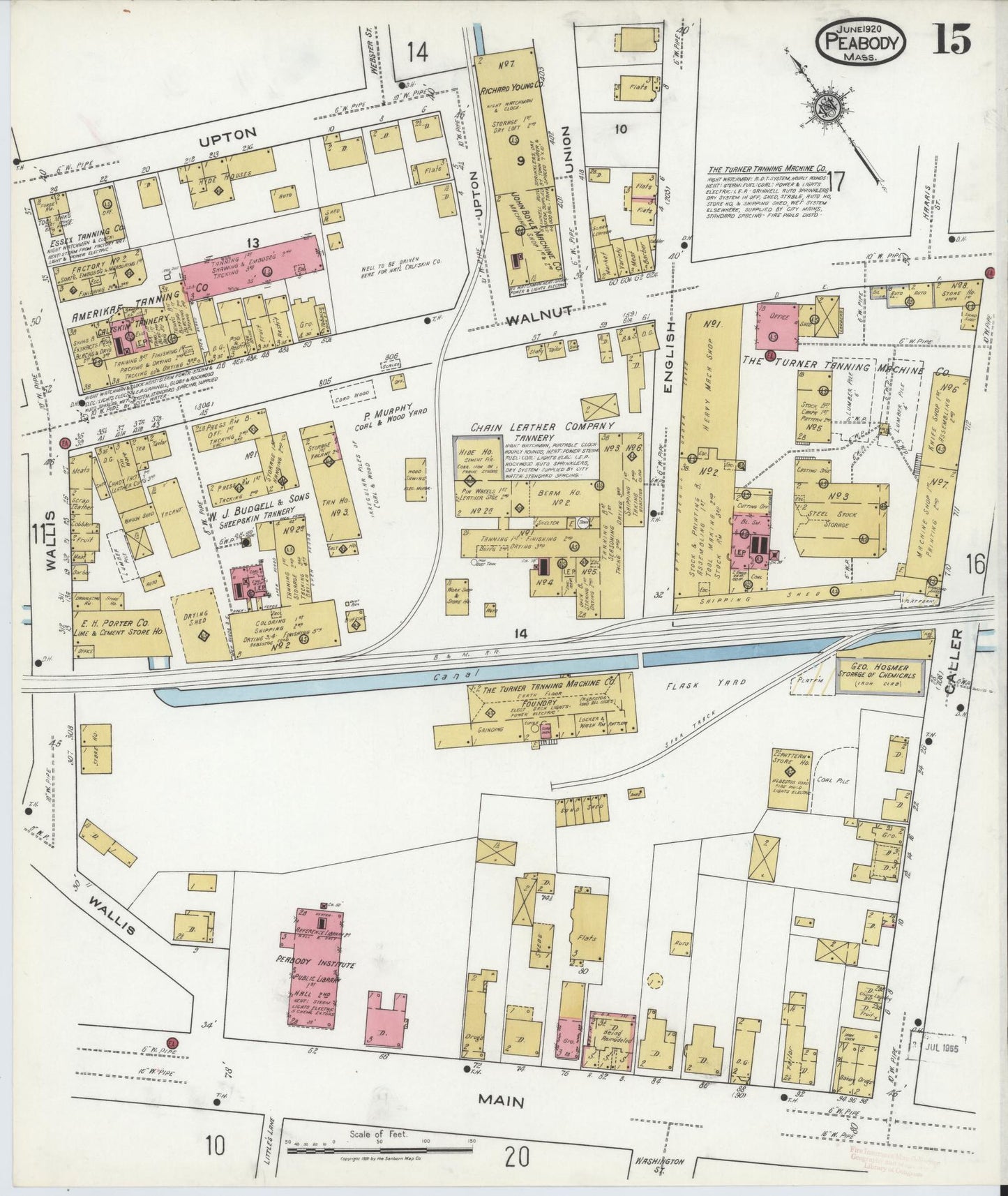 Sanborn Fire Insurance Map from Peabody, Essex County, Massachusetts (1920), Sheet #0015 - Historic Sanborn Fire Insurance Map Print, vintage old map wall art, antique decor, genealogy gift, Massachusetts Massachusetts map