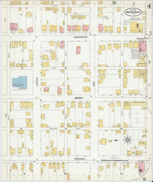 Sanborn Fire Insurance Map from Waynesburg, Greene County, Pennsylvania (1901), Sheet #0004 - Historic Sanborn Fire Insurance Map Print, vintage old map wall art, antique decor, genealogy gift, Pennsylvania Pennsylvania map