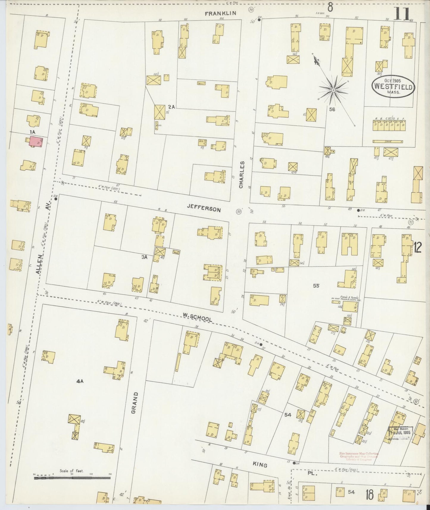 Sanborn Fire Insurance Map from Westfield, Hampden County, Massachusetts (1905), Sheet #0011 - Complete Map Set gallery image, historic Sanborn map, vintage wall art, Massachusetts Massachusetts
