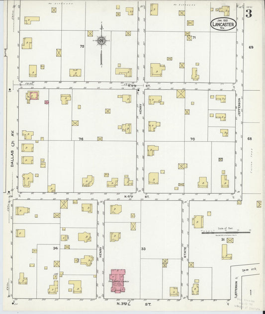 Sanborn Fire Insurance Map from Lancaster, Dallas County, Texas (1921), Sheet #0003 - Historic Sanborn Fire Insurance Map Print, vintage old map wall art, antique decor, genealogy gift, Texas Texas map