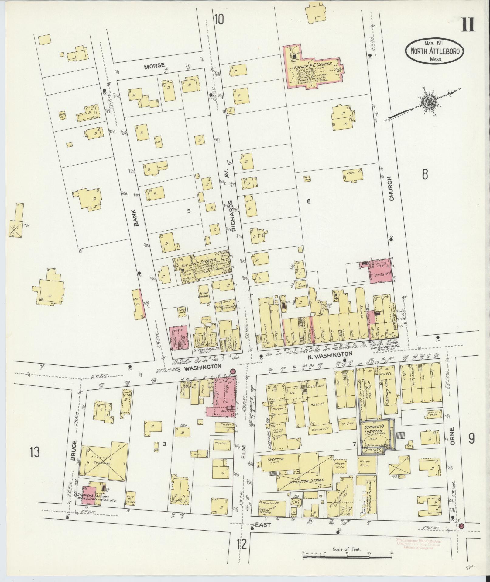 Sanborn Fire Insurance Map from North Attleborough, Bristol County, Massachusetts (1911), Sheet #0011 - Complete Map Set gallery image, historic Sanborn map, vintage wall art, Massachusetts Massachusetts