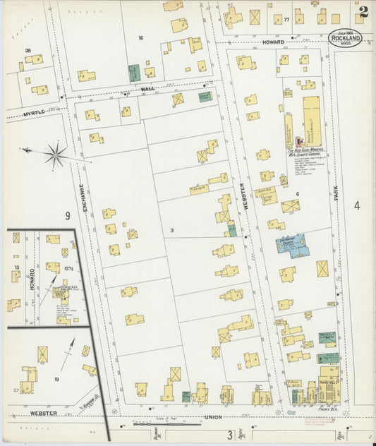Sanborn Fire Insurance Map from Rockland, Plymouth County, Massachusetts (1901), Sheet #0002 - Historic Sanborn Fire Insurance Map Print, vintage old map wall art, antique decor, genealogy gift, Massachusetts Massachusetts map