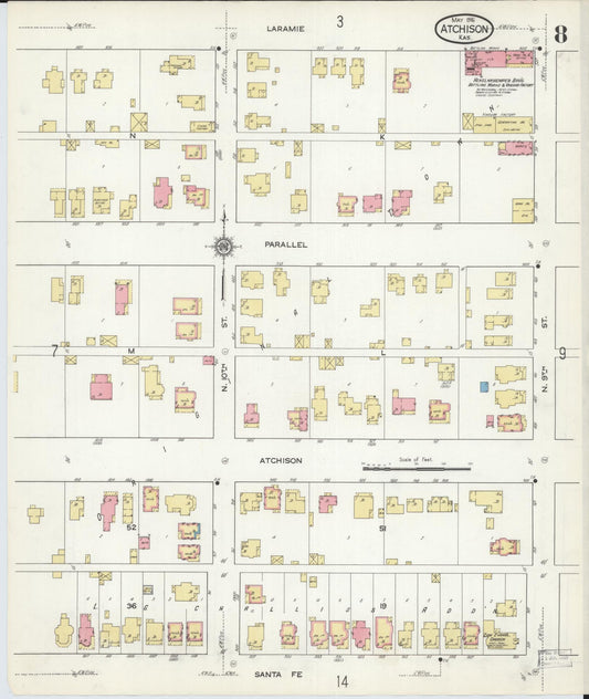Sanborn Fire Insurance Map from Atchison, Atchison County, Kansas (1916), Sheet #0008 - Historic Sanborn Fire Insurance Map Print, vintage old map wall art, antique decor, genealogy gift, Kansas Kansas map