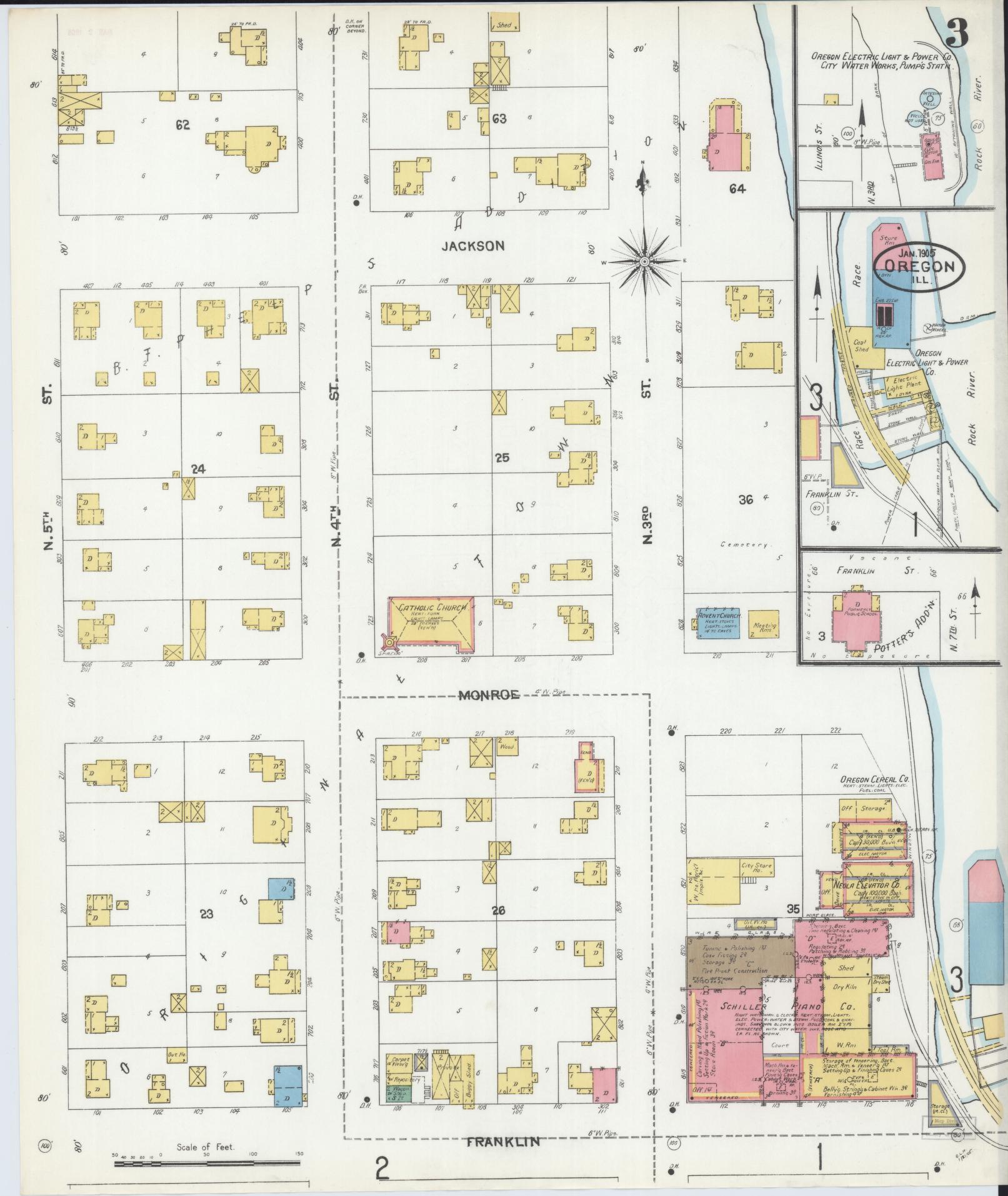 Sanborn Fire Insurance Map from Oregon, Ogle County, Illinois (1905), Sheet #0003 - Historic Sanborn Fire Insurance Map Print, vintage old map wall art, antique decor, genealogy gift, Oregon Oregon map