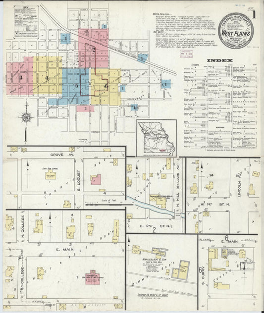 Sanborn Fire Insurance Map from West Plains, Howell County, Missouri (1914), Sheet #0001 - Historic Sanborn Fire Insurance Map Print, vintage old map wall art, antique decor, genealogy gift, Missouri Missouri map
