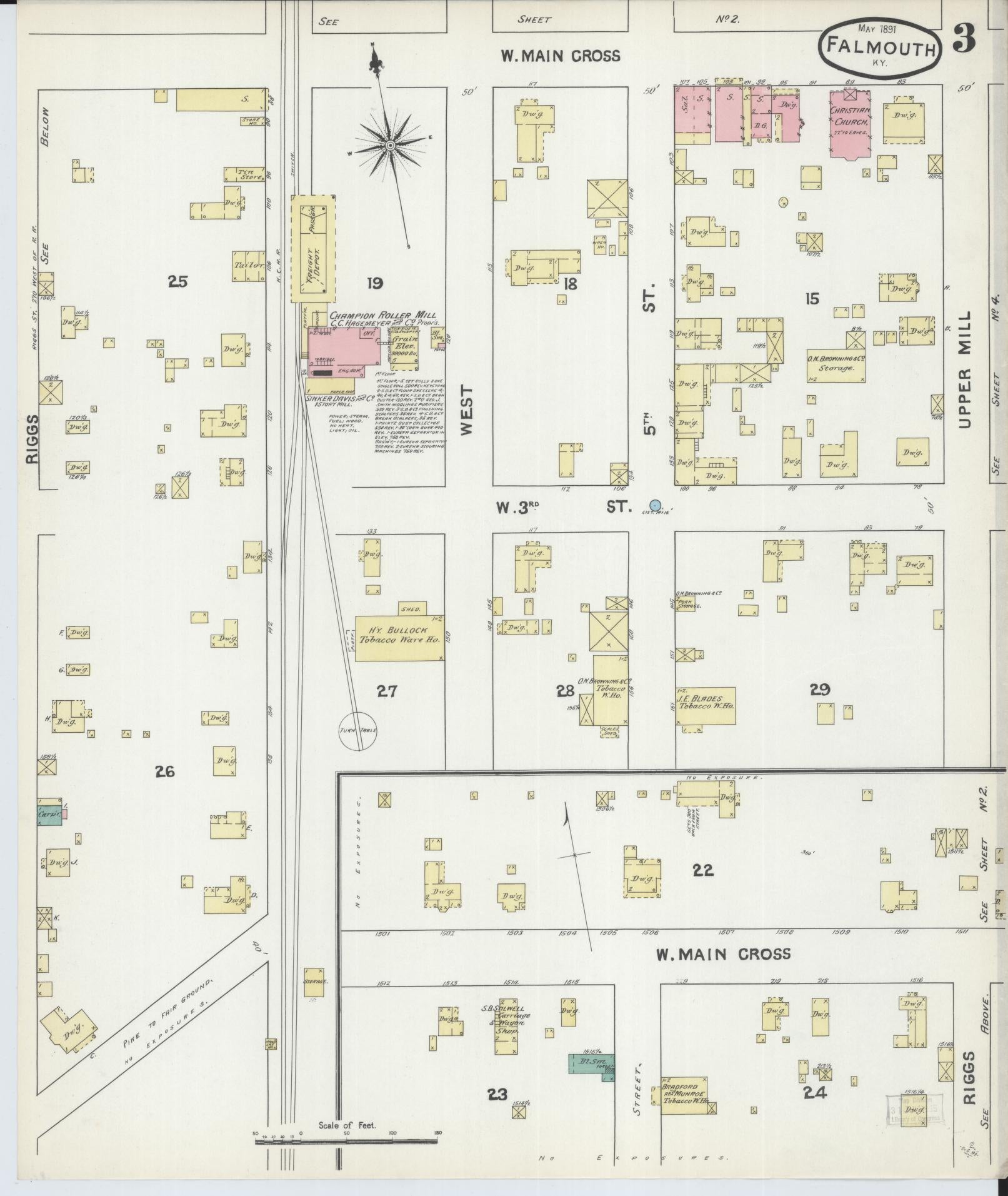Sanborn Fire Insurance Map from Falmouth, Pendleton County, Kentucky (1891), Sheet #0003 - Complete Map Set gallery image, historic Sanborn map, vintage wall art, Kentucky Kentucky