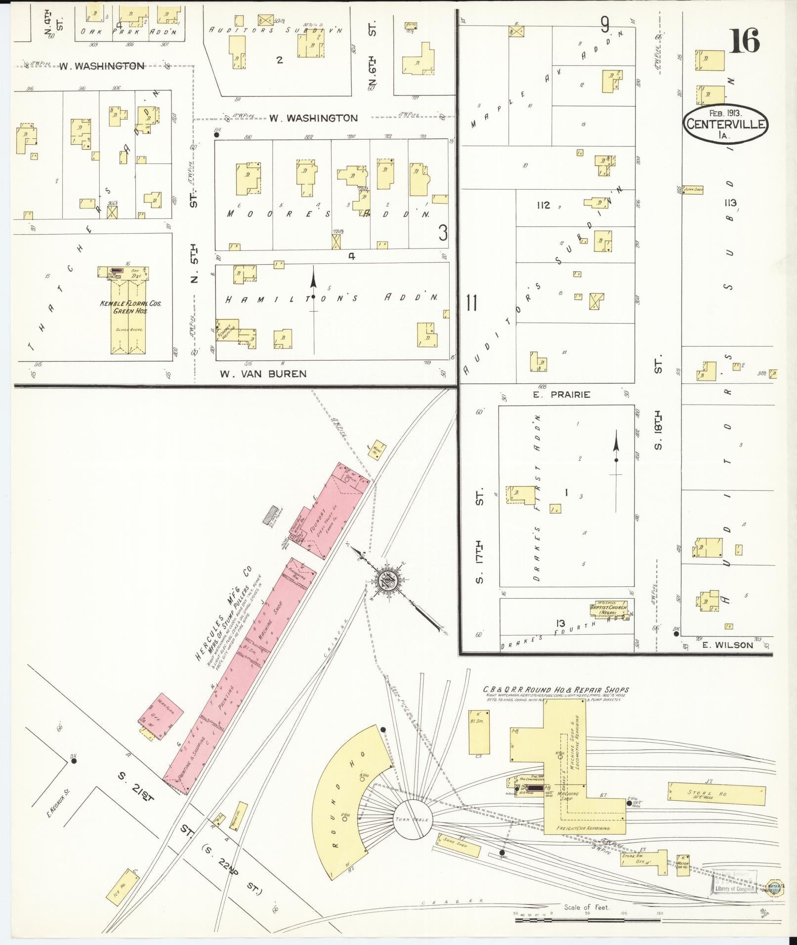 Sanborn Fire Insurance Map from Centerville, Appanoose County, Iowa (1913), Sheet #0016 - Historic Sanborn Fire Insurance Map Print, vintage old map wall art