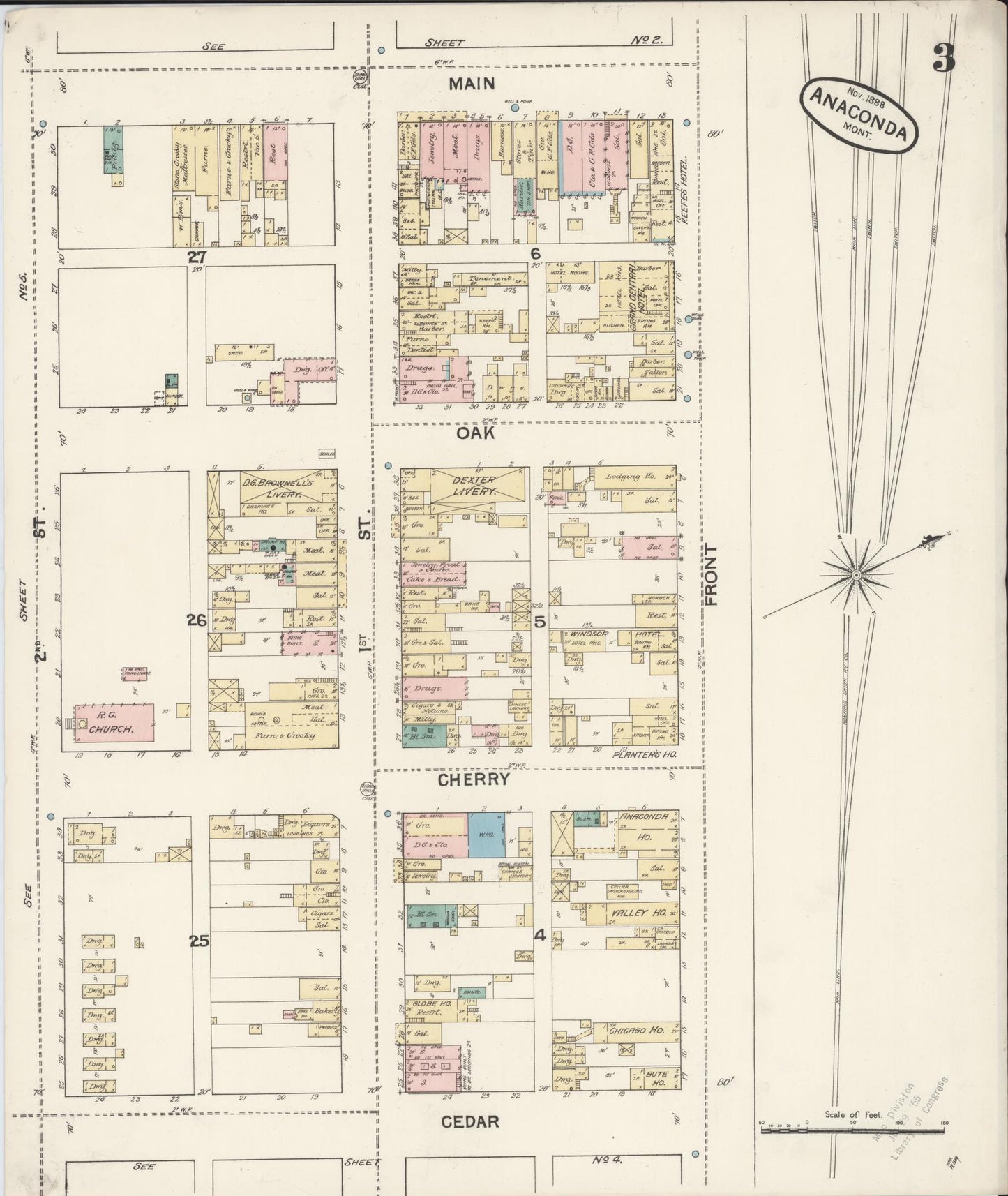 Sanborn Fire Insurance Map from Anaconda, Deer Lodge County, Montana (1888), Sheet #0003 - Historic Sanborn Fire Insurance Map Print, vintage old map wall art, antique decor, genealogy gift, Montana Montana map