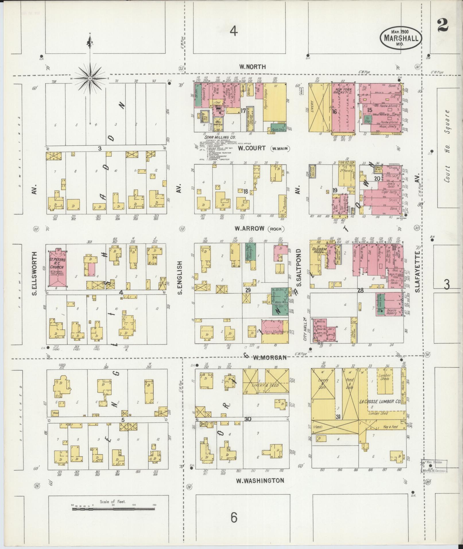 Sanborn Fire Insurance Map from Marshall, Saline County, Missouri (1900), Sheet #0002 - Historic Sanborn Fire Insurance Map Print, vintage old map wall art, antique decor, genealogy gift, Missouri Missouri map