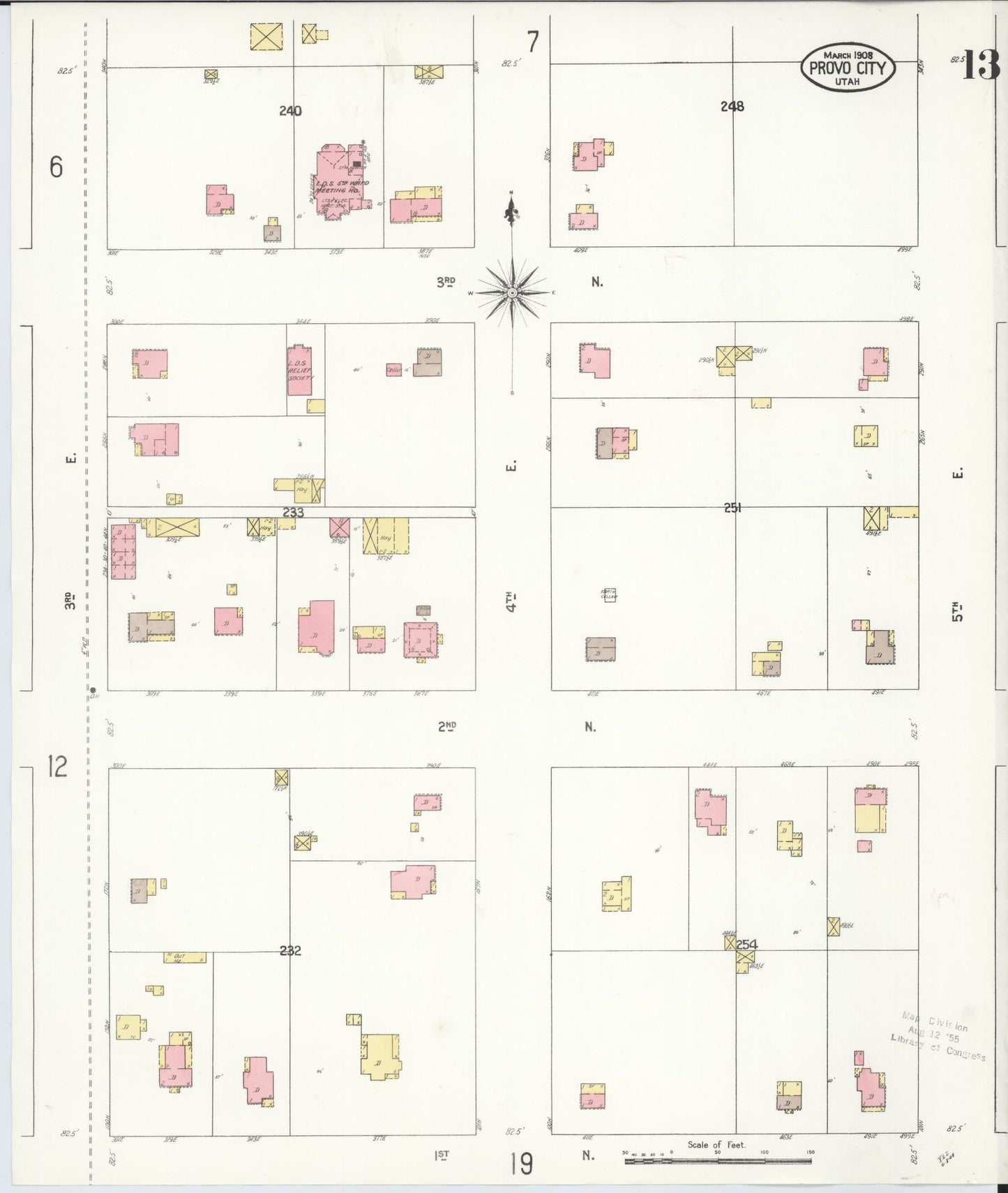 Sanborn Fire Insurance Map from Provo, Utah County, Utah (1908), Sheet #0013 - Historic Sanborn Fire Insurance Map Print, vintage old map wall art, antique decor, genealogy gift, Provo Utah map