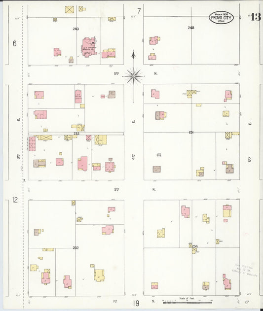 Sanborn Fire Insurance Map from Provo, Utah County, Utah (1908), Sheet #0013 - Historic Sanborn Fire Insurance Map Print, vintage old map wall art, antique decor, genealogy gift, Provo Utah map