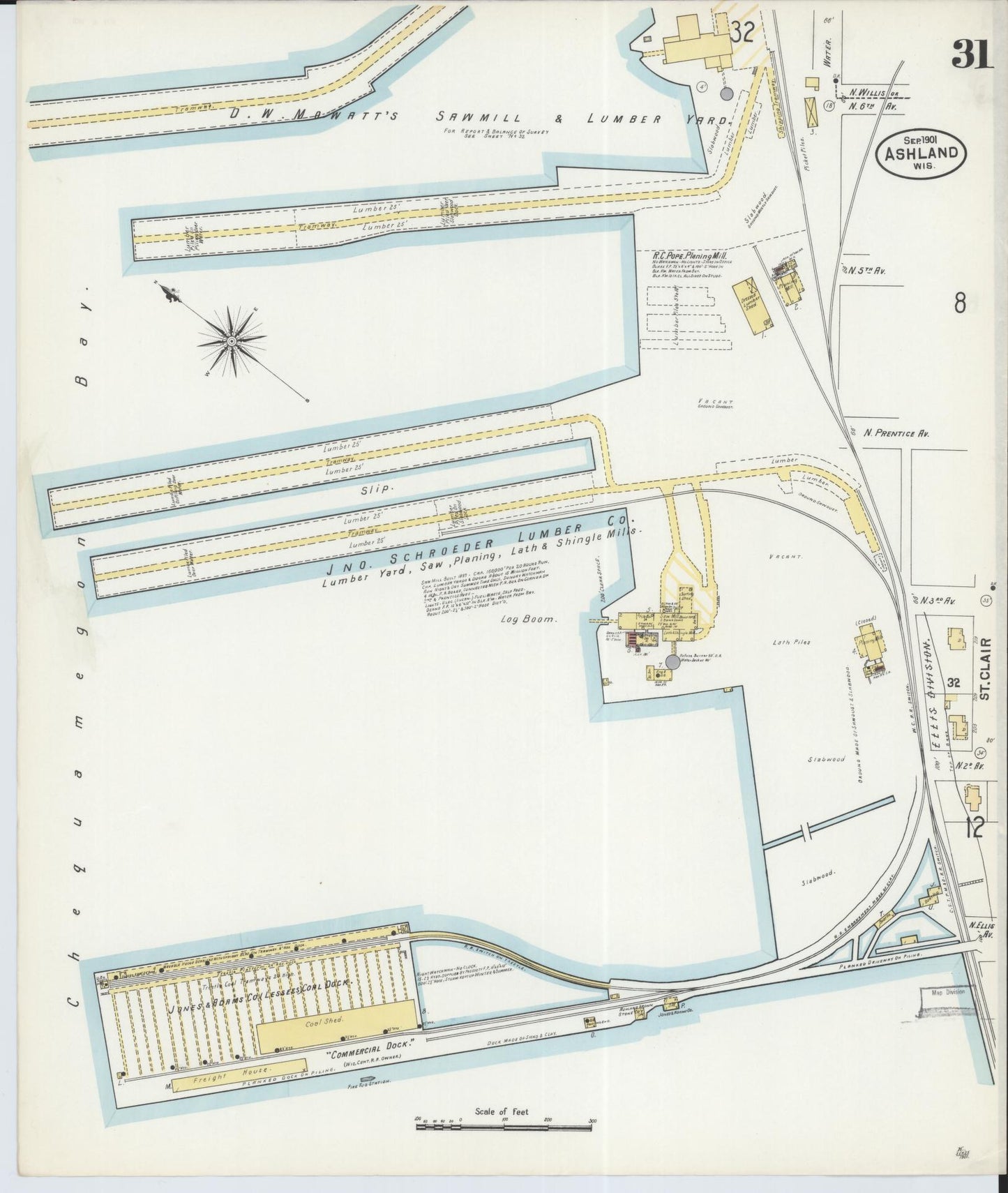 Sanborn Fire Insurance Map from Ashland, Ashland County, Wisconsin (1901), Sheet #0031 - Complete Map Set gallery image, historic Sanborn map, vintage wall art, Wisconsin Wisconsin