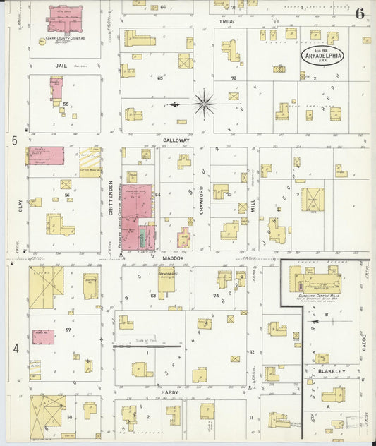 Sanborn Fire Insurance Map from Arkadelphia, Clark County, Arkansas (1908), Sheet #0006 - Historic Sanborn Fire Insurance Map Print, vintage old map wall art, antique decor, genealogy gift, Arkansas Arkansas map