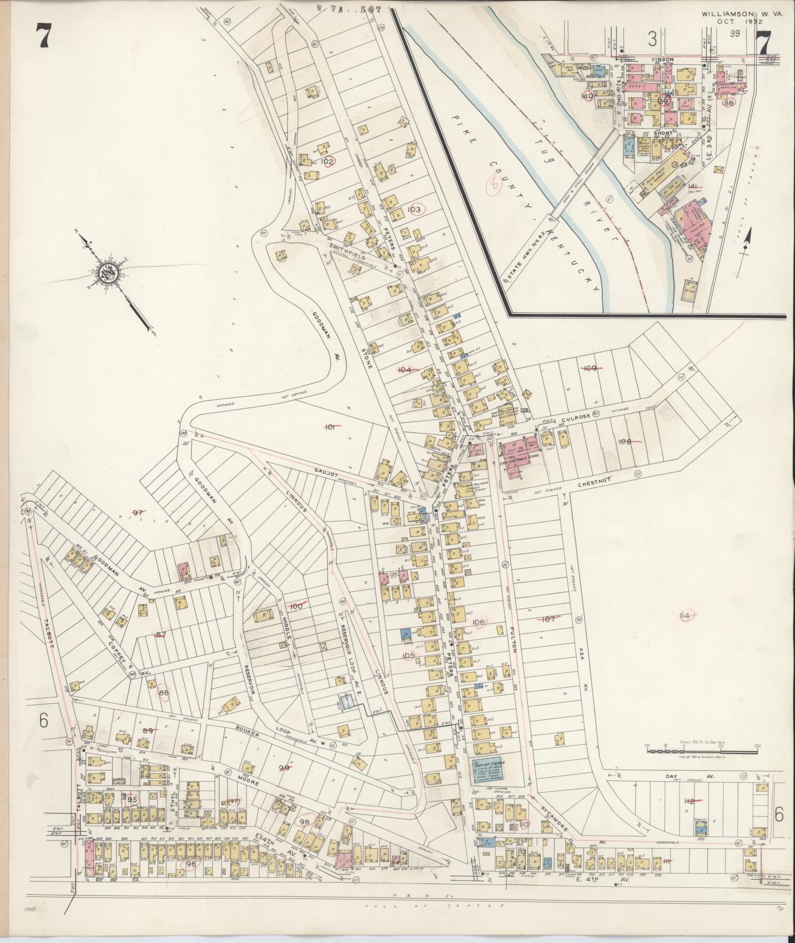 Sanborn Fire Insurance Map from Williamson, Mingo County, West Virginia (1943), Sheet #0007 - Complete Map Set gallery image, historic Sanborn map, vintage wall art, West Virginia West Virginia