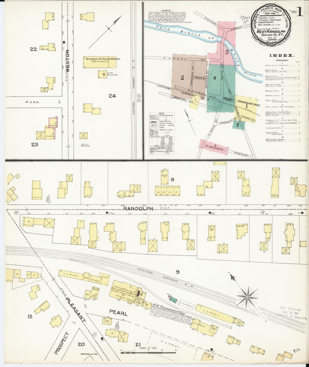 Sanborn Fire Insurance Map from West Randolph, Orange County, Vermont (1892), Sheet #0001 - Historic Sanborn Fire Insurance Map Print, vintage old map wall art, antique decor, genealogy gift, Vermont Vermont map