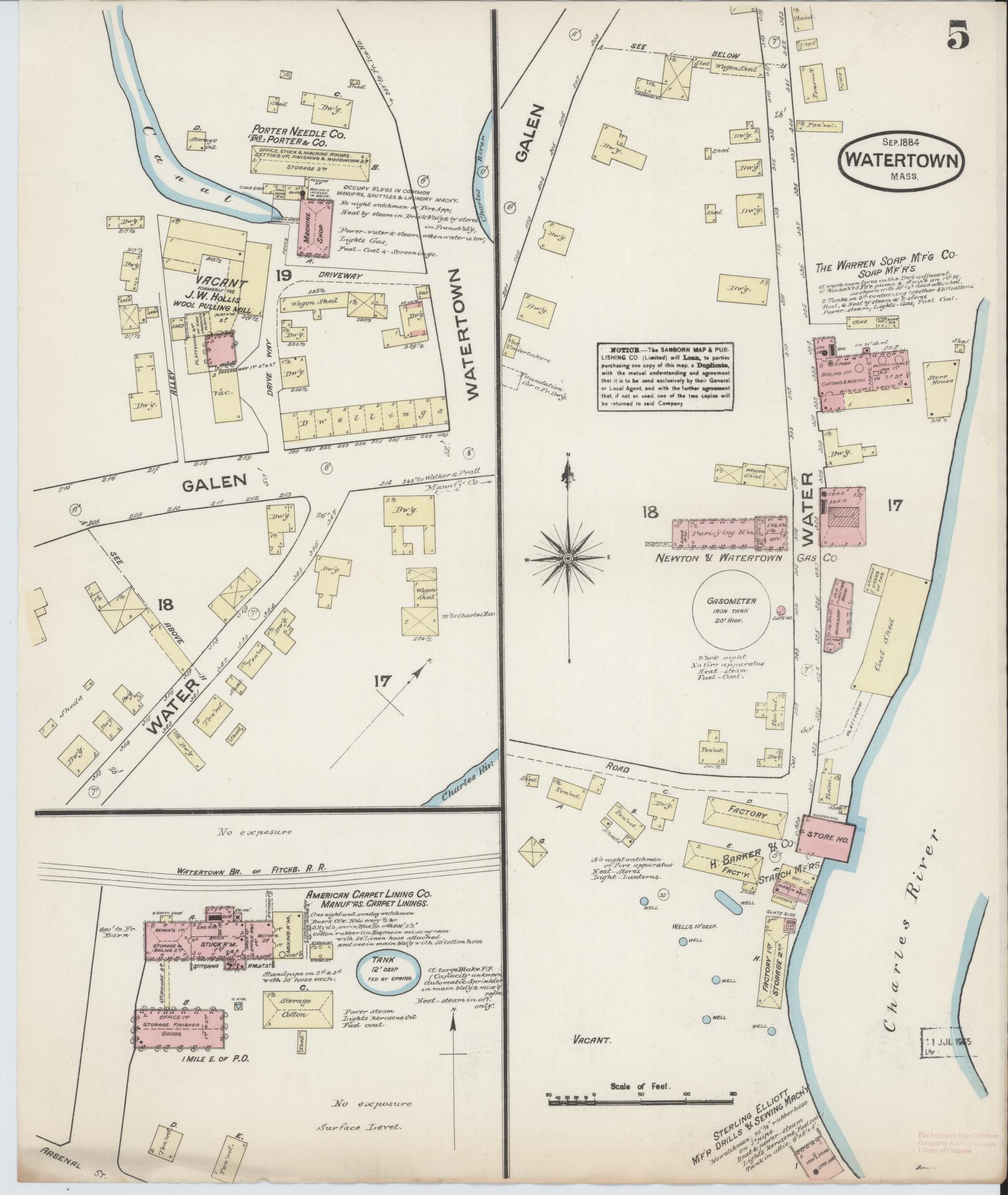 Sanborn Fire Insurance Map from Watertown, Middlesex County, Massachusetts (1884), Sheet #0005 - Complete Map Set gallery image, historic Sanborn map, vintage wall art, Massachusetts Massachusetts