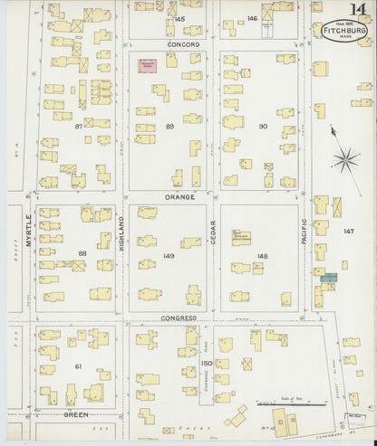Sanborn Fire Insurance Map from Fitchburg, Worcester County, Massachusetts (1892), Sheet #0014 - Complete Map Set gallery image, historic Sanborn map, vintage wall art, Massachusetts Massachusetts