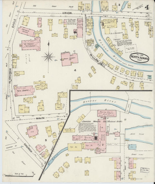 Sanborn Fire Insurance Map from North Adams, Berkshire County, Massachusetts (1888), Sheet #0004 - Historic Sanborn Fire Insurance Map Print, vintage old map wall art, antique decor, genealogy gift, Massachusetts Massachusetts map