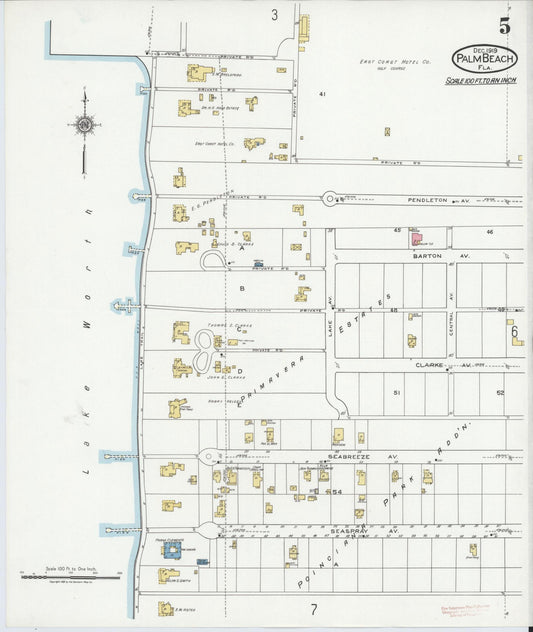 Sanborn Fire Insurance Map from Palm Beach, Palm Beach County, Florida (1919), Sheet #0005 - Historic Sanborn Fire Insurance Map Print, vintage old map wall art, antique decor, genealogy gift, Florida Florida map