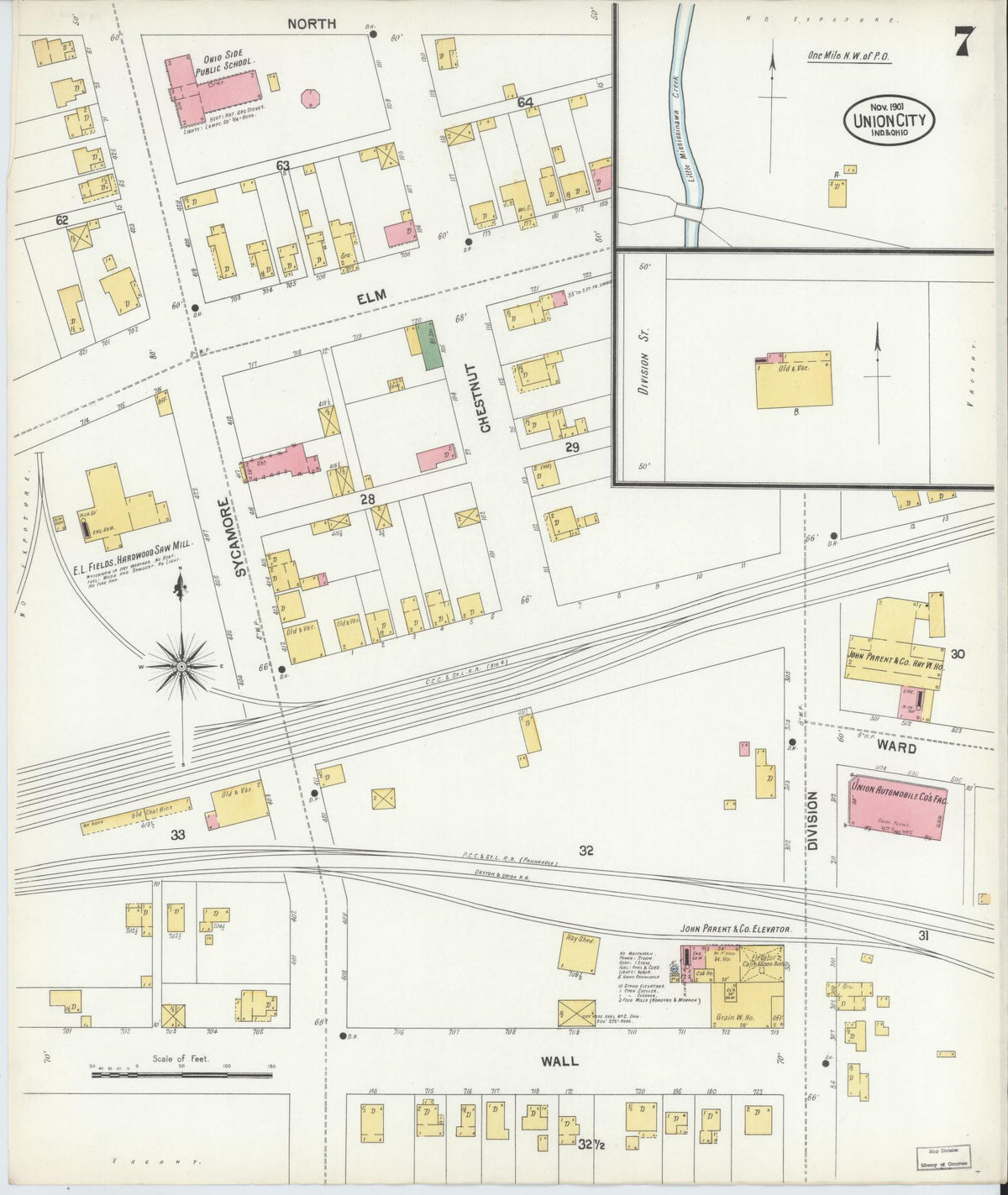 Sanborn Fire Insurance Map from Union City, Randolph County, Indiana (1901), Sheet #0007 - Historic Sanborn Fire Insurance Map Print, vintage old map wall art, antique decor, genealogy gift, Indiana Indiana map