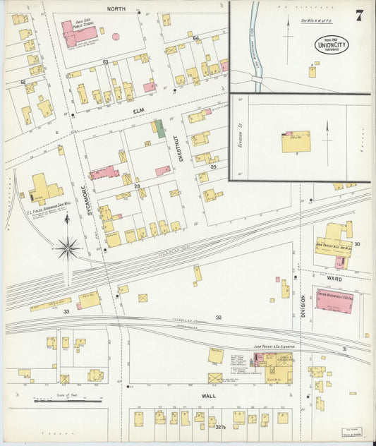 Sanborn Fire Insurance Map from Union City, Randolph County, Indiana (1901), Sheet #0007 - Historic Sanborn Fire Insurance Map Print, vintage old map wall art, antique decor, genealogy gift, Indiana Indiana map