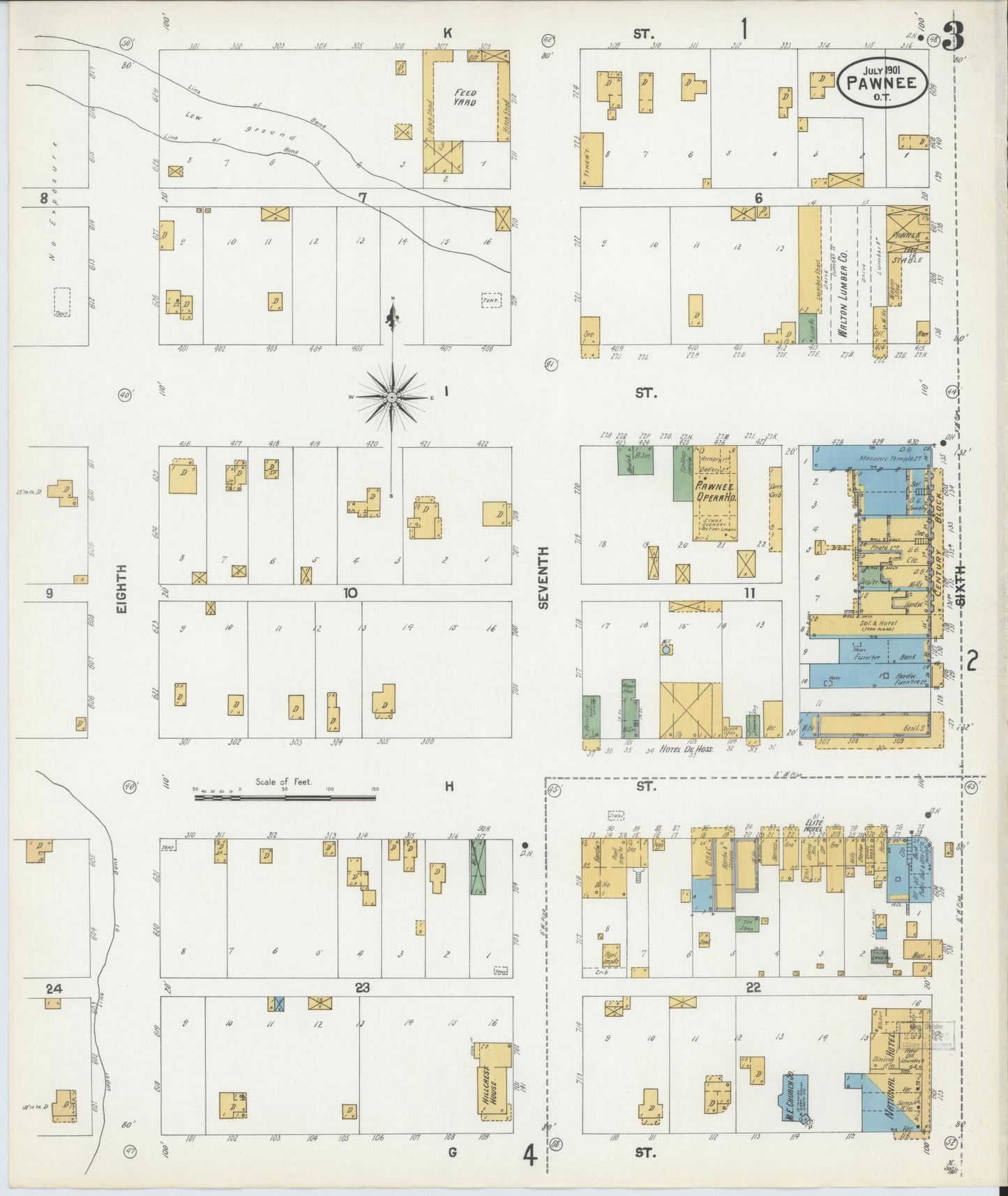 Sanborn Fire Insurance Map from Pawnee, Pawnee County, Oklahoma (1901), Sheet #0003 - Complete Map Set gallery image, historic Sanborn map, vintage wall art, Oklahoma Oklahoma