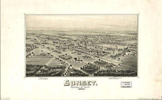 Sunset, Montague Co., Texas, 1890. (1890) – Historic Bird’s-Eye View Panorama Print