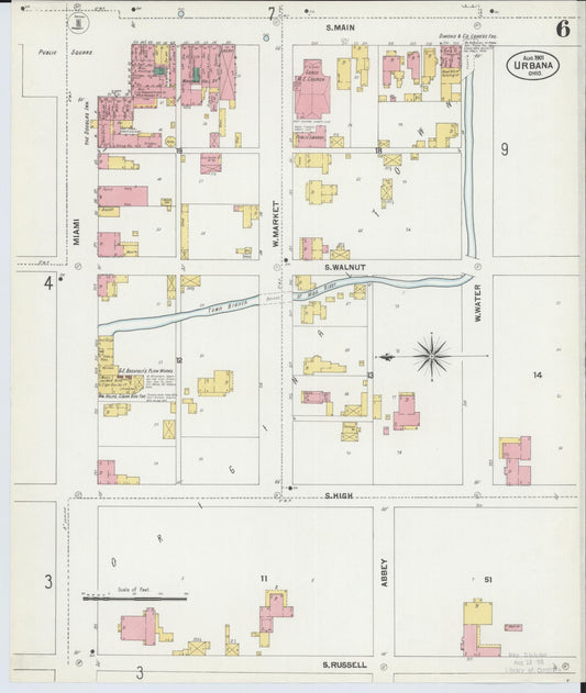 Sanborn Fire Insurance Map from Urbana, Champaign County, Ohio (1901), Sheet #0006 - Historic Sanborn Fire Insurance Map Print, vintage old map wall art, antique decor, genealogy gift, Ohio Ohio map